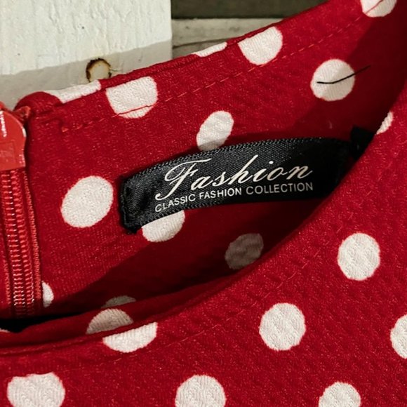 Red and White Polka Dot Wiggle Dress - Picture 9 of 10